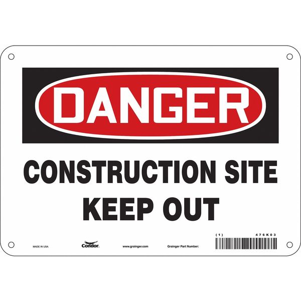 Safety Sign, 7 in Height, 10 in Width, Polyethylene, Vertical Rectangle, English, 476K03
