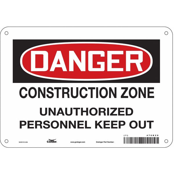 Safety Sign, 7 in Height, 10 in Width, Polyethylene, Vertical Rectangle, English, 476K29