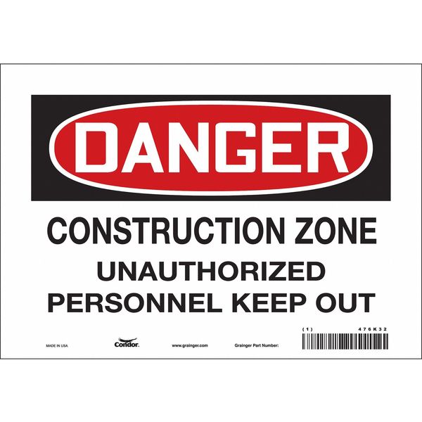 Safety Sign, 7 in Height, 10 in Width, Vinyl, Vertical Rectangle, English, 476K32