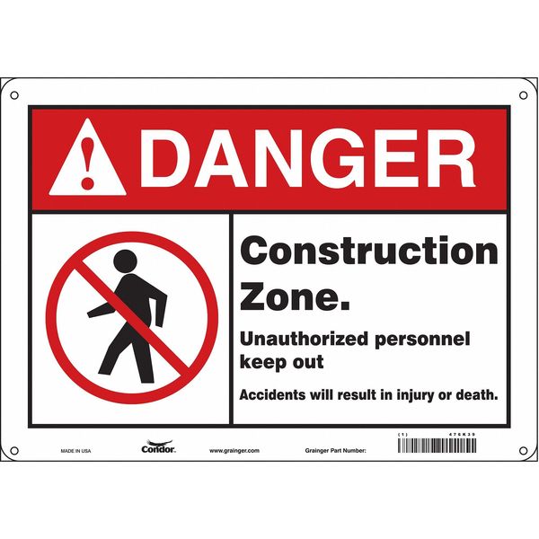 Safety Sign, 10 in Height, 14 in Width, Polyethylene, Horizontal Rectangle, English, 476K39
