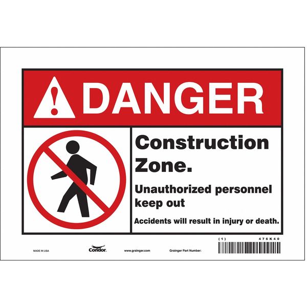 Safety Sign, 7 in Height, 10 in Width, Vinyl, Vertical Rectangle, English, 476K40