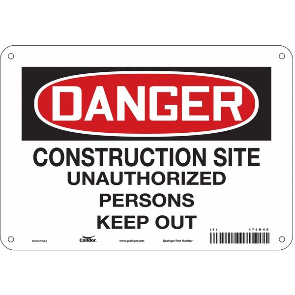 Safety Sign, 7 in Height, 10 in Width, Polyethylene, Vertical Rectangle, English, 476K45