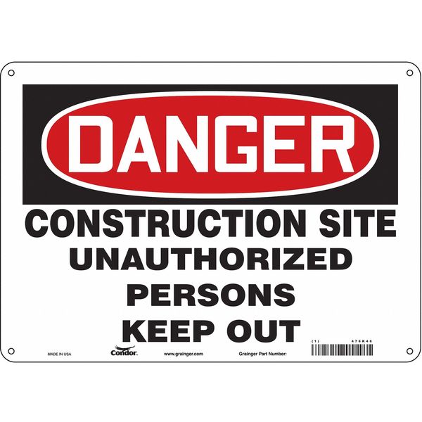 Safety Sign, 10 in Height, 14 in Width, Polyethylene, Horizontal Rectangle, English, 476K46
