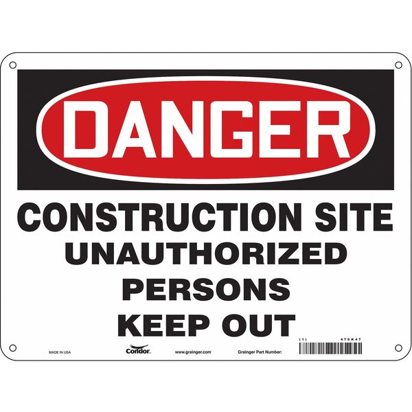 Safety Sign, 18 in H, 24 in W, Polyethylene, Horizontal Rectangle, English, 476K47
