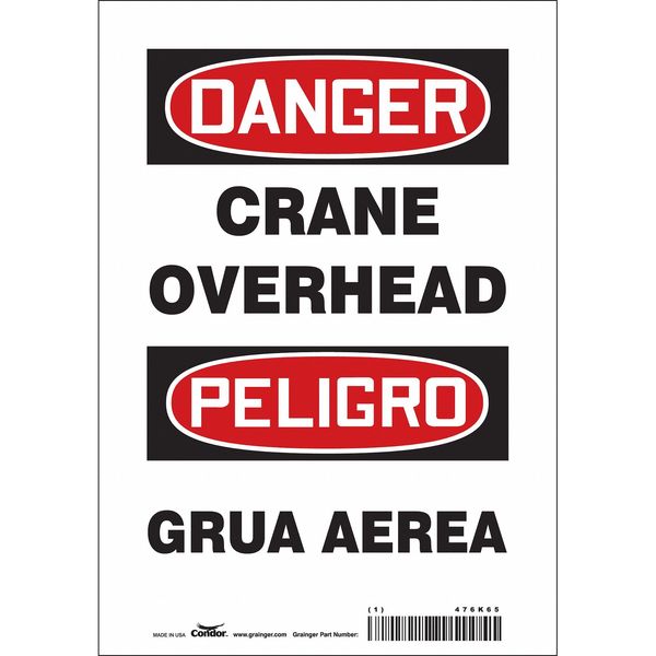 Safety Sign, 10 in Height, 7 in Width, Vinyl, Horizontal Rectangle, English, Spanish, 476K65