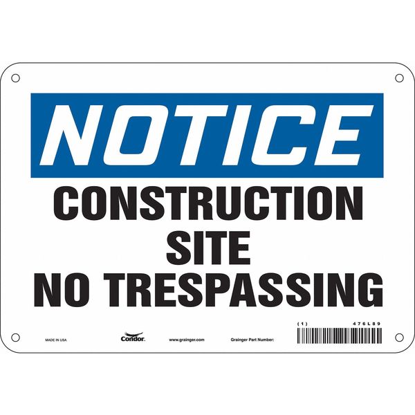 Safety Sign, 7 in Height, 10 in Width, Polyethylene, Vertical Rectangle, English, 476L89