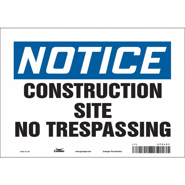 Safety Sign, 7 in Height, 10 in Width, Vinyl, Vertical Rectangle, English, 476L91