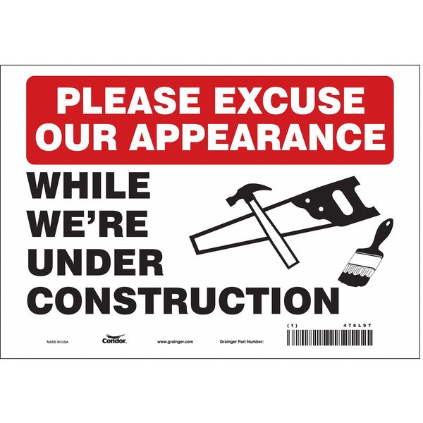 Safety Sign, 7 in Height, 10 in Width, Vinyl, Vertical Rectangle, English, 476L97