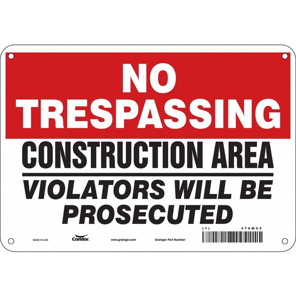 Safety Sign, 7 in Height, 10 in Width, Polyethylene, Vertical Rectangle, English, 476M02