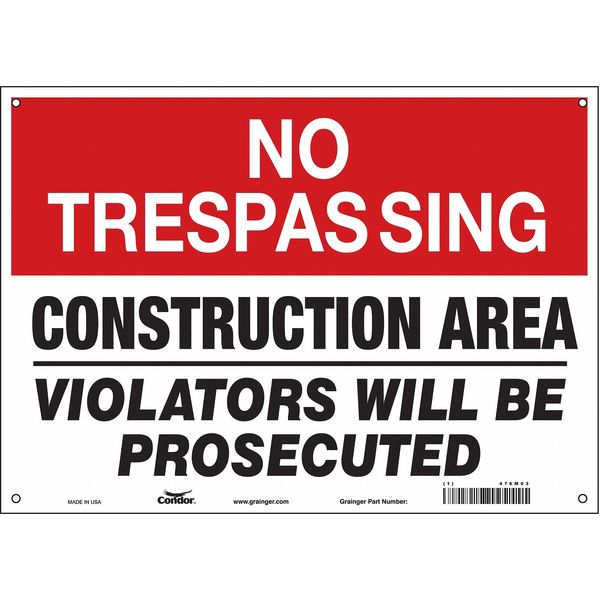 Safety Sign, 10 in Height, 14 in Width, Polyethylene, Horizontal Rectangle, English, 476M03