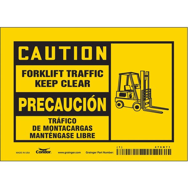 Safety Sign, 5 in H, 7 in W, Vinyl, Horizontal Rectangle, English, Spanish, 476N71