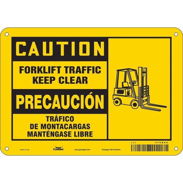 Safety Sign, 7 in H, 10 in W, Polyethylene, Vertical Rectangle, English, Spanish, 476N69