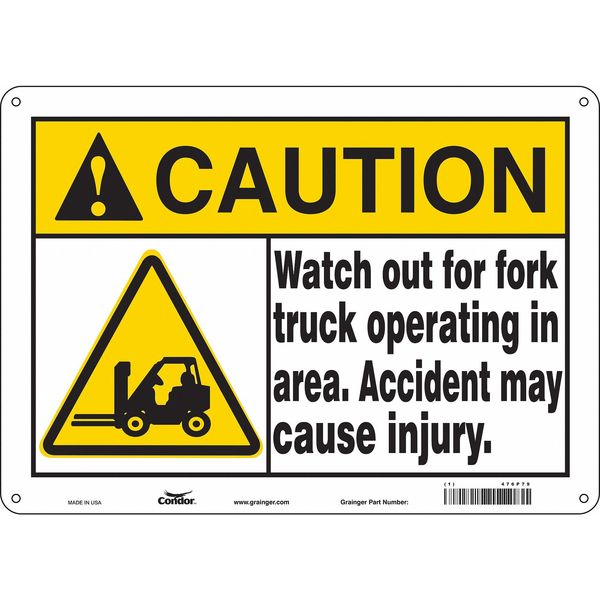 Safety Sign, 10 in Height, 14 in Width, Polyethylene, Horizontal Rectangle, English, 476P79
