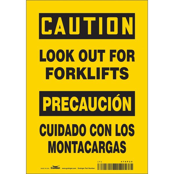 Safety Sign, 10 in Height, 7 in Width, Vinyl, Horizontal Rectangle, English, Spanish, 476P20