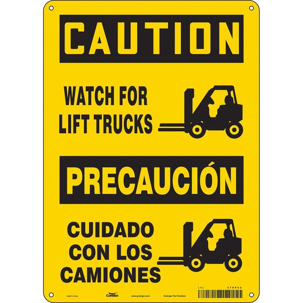 Safety Sign, 14 in Height, 10 in Width, Polyethylene, Vertical Rectangle, English, Spanish, 476P52