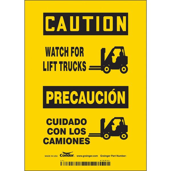 Safety Sign, 7 in H, 5 in W, Vinyl, Vertical Rectangle, English, Spanish, 476P53