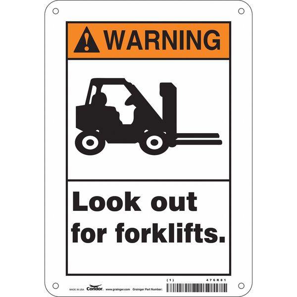 Safety Sign, 10 in Height, 7 in Width, Polyethylene, Horizontal Rectangle, English, 476R81
