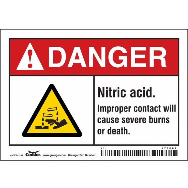Safety Sign, 3 1/2 in Height, 5 in Width, Vinyl, Horizontal Rectangle, English, 476C82