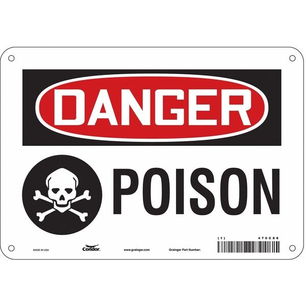 Chemical Sign, 7 in H, 10 in W, Polyethylene, Vertical Rectangle, English, 476C88