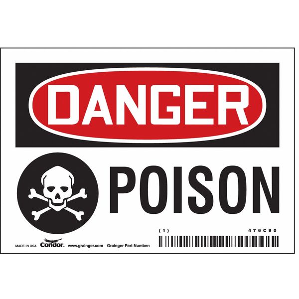 Chemical Sign, 3 1/2 in H, 5 in W, Vinyl, Horizontal Rectangle, English, 476C90