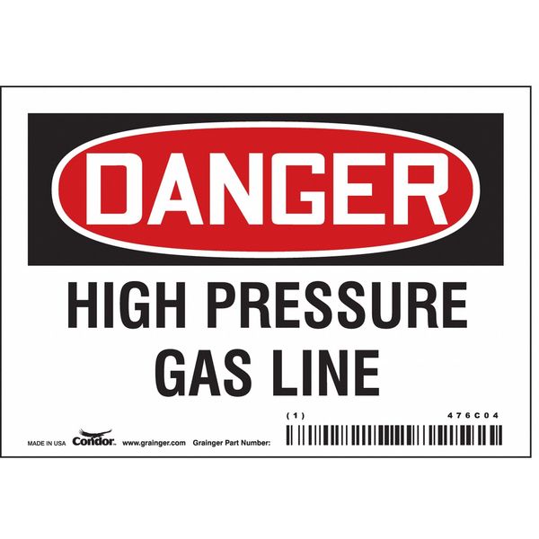 Safety Sign, 3 1/2 in Height, 5 in Width, Vinyl, Horizontal Rectangle, English, 476C04