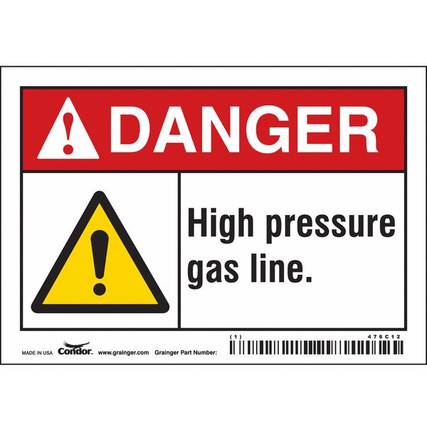 Safety Sign, 3 1/2 in Height, 5 in Width, Vinyl, Horizontal Rectangle, English, 476C12