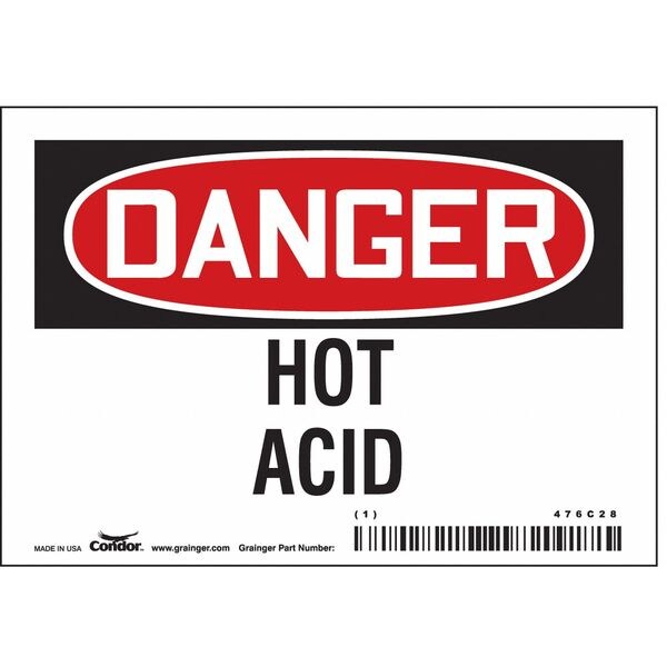 Safety Sign, 3 1/2 in Height, 5 in Width, Vinyl, Horizontal Rectangle, English, 476C28