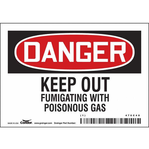 Safety Sign, 3 1/2 in Height, 5 in Width, Vinyl, Horizontal Rectangle, English, 476C48