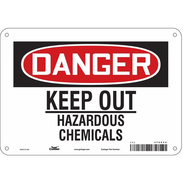 Chemical Sign, 7 in H, 10 in W, Polyethylene, Vertical Rectangle, English, 476C54