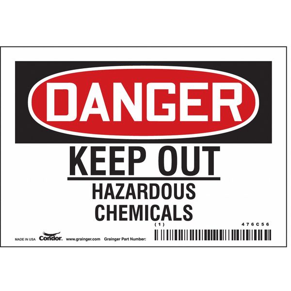Safety Sign, 3 1/2 in Height, 5 in Width, Vinyl, Horizontal Rectangle, English, 476C56