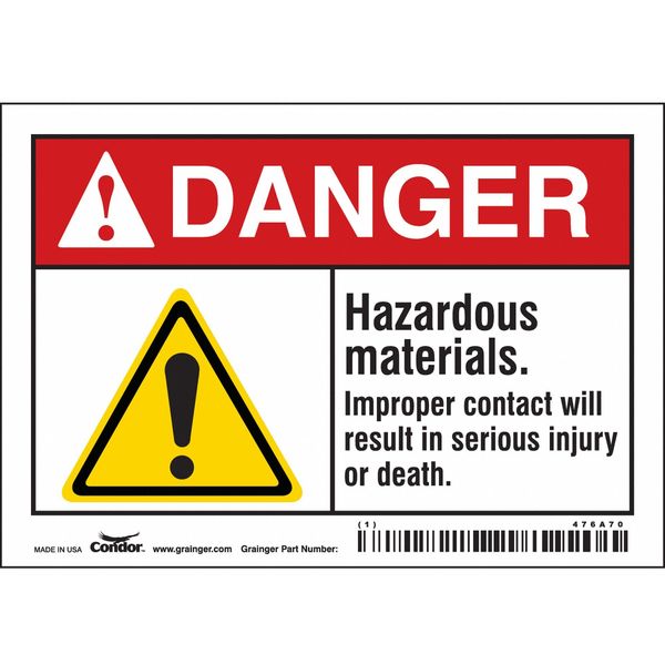 Safety Sign, 3 1/2 in Height, 5 in Width, Vinyl, Horizontal Rectangle, English, 476A70