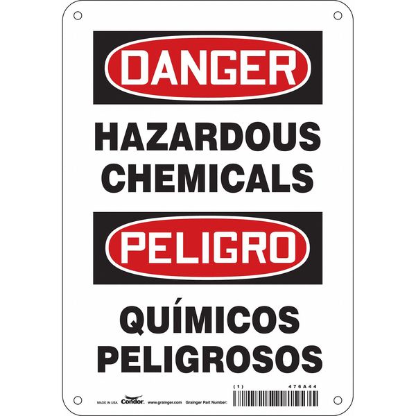 Safety Sign, 10 in H, 7 in W, Polyethylene, Horizontal Rectangle, English, Spanish, 476A44