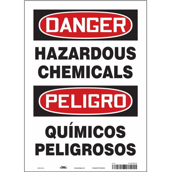 Chemical Sign, 14 in H, 10 in W, Vinyl, Vertical Rectangle, English, Spanish, 476A48