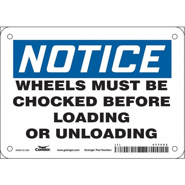 Safety Sign, 5 in Height, 7 in Width, Vinyl, Horizontal Rectangle, English, 477F62