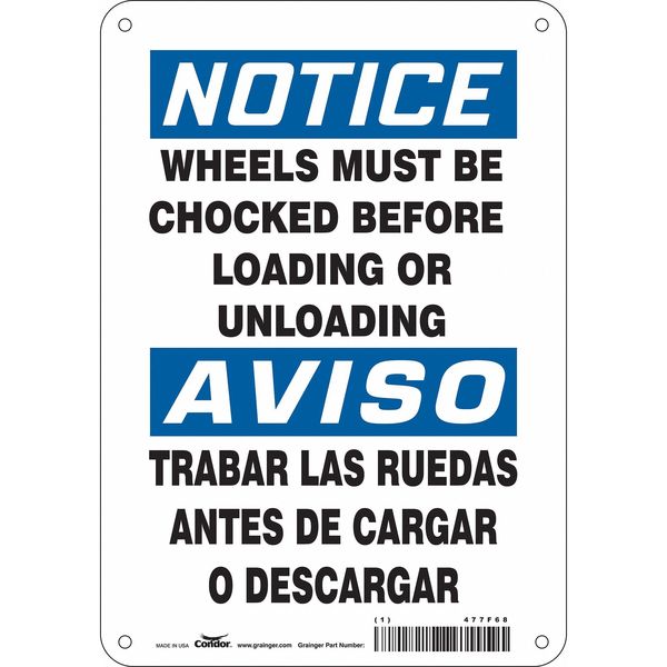 Safety Sign, 10 in H, 7 in W, Polyethylene, Horizontal Rectangle, English, Spanish, 477F68