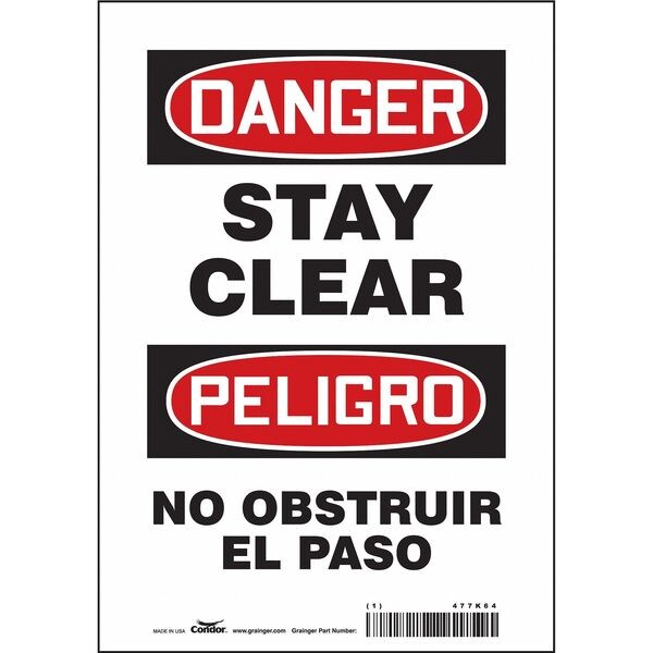 Safety Sign, 10 in Height, 7 in Width, Vinyl, Horizontal Rectangle, English, Spanish, 477K64