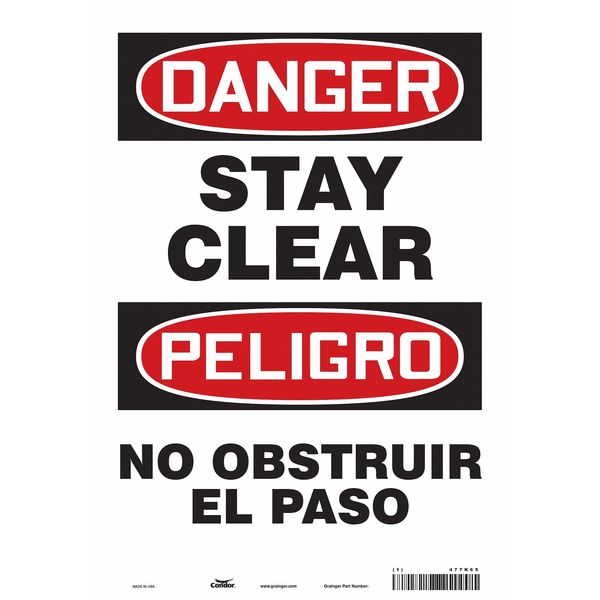 Safety Sign, 14 in Height, 10 in Width, Vinyl, Vertical Rectangle, English, Spanish, 477K65