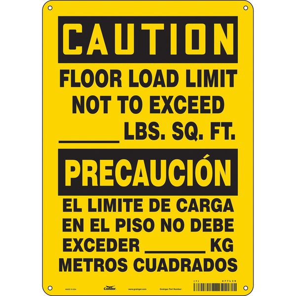 Safety Sign, 14 in Height, 10 in Width, Polyethylene, Vertical Rectangle, English, Spanish, 477L39