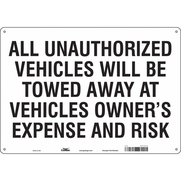 Illegal & Unauthorized Vehicles Will Be Towed Parking Sign, 14 in Height, 20 in Width, Polyethylene