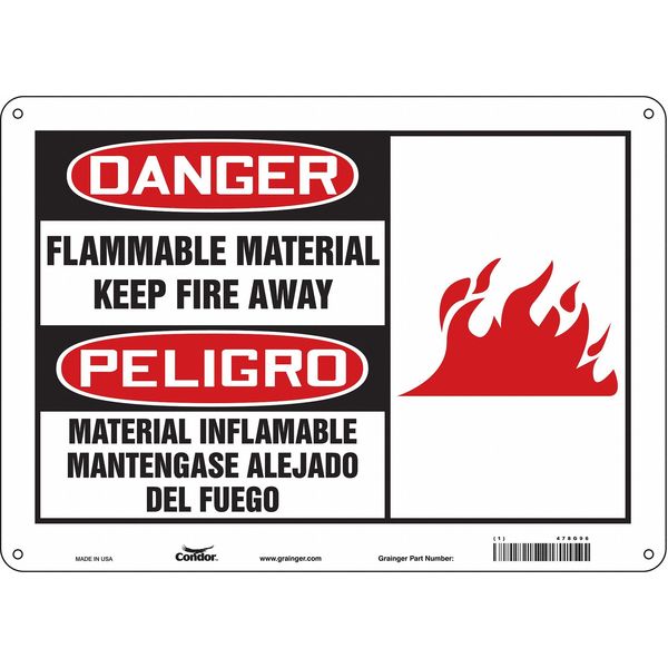 Danger Sign, 10 in Height, 14 in Width, Polyethylene, Horizontal Rectangle, English, Spanish