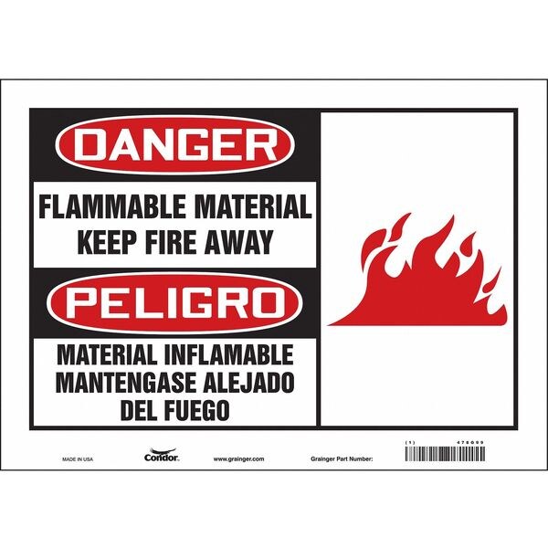 Danger Sign, 10 in Height, 14 in Width, Vinyl, Horizontal Rectangle, English, Spanish