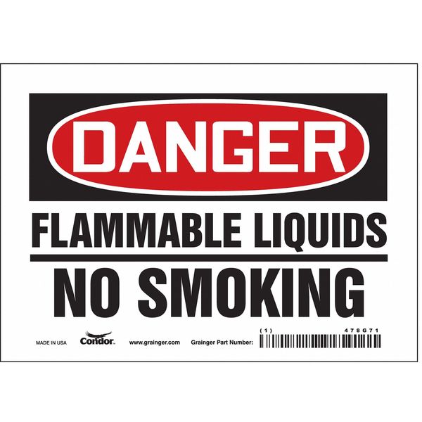 Safety Sign, 5 in H, 7 in W, Vinyl, Horizontal Rectangle, English, 478G71