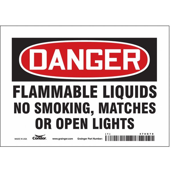 Safety Sign, 5 in H, 7 in W, Vinyl, Horizontal Rectangle, English, 478G78