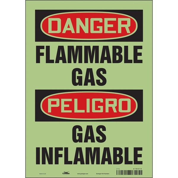 Safety Sign, 14 in H, 10 in W, Glow Vinyl, Vertical Rectangle, English, Spanish, 478G18