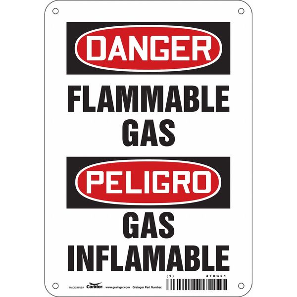 Safety Sign, 10 in H, 7 in W, Polyethylene, Horizontal Rectangle, English, Spanish, 478G21