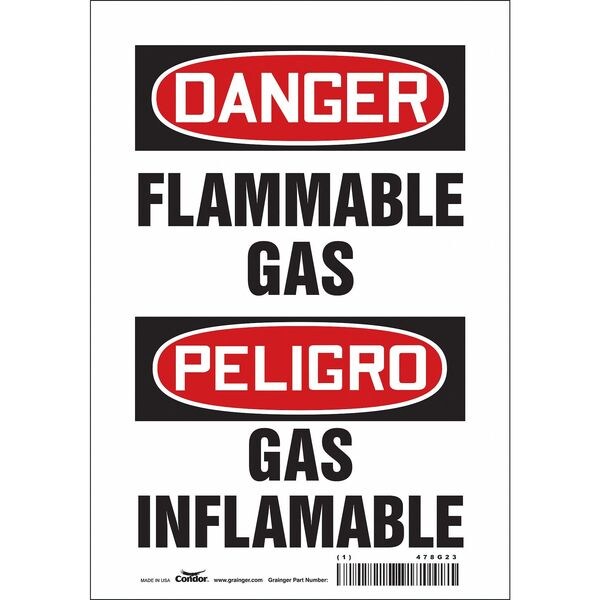 Safety Sign, 10 in Height, 7 in Width, Vinyl, Horizontal Rectangle, English, Spanish, 478G23