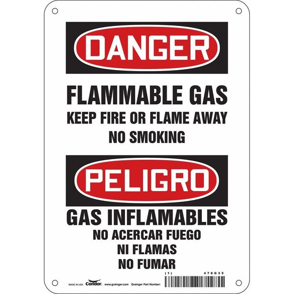 Danger Sign, 10 in Height, 7 in Width, Polyethylene, Horizontal Rectangle, English, Spanish