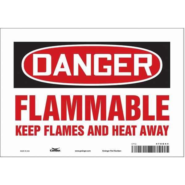 Danger Sign, 7 in H, 10 in W, Vinyl, Vertical Rectangle, English, 478G44