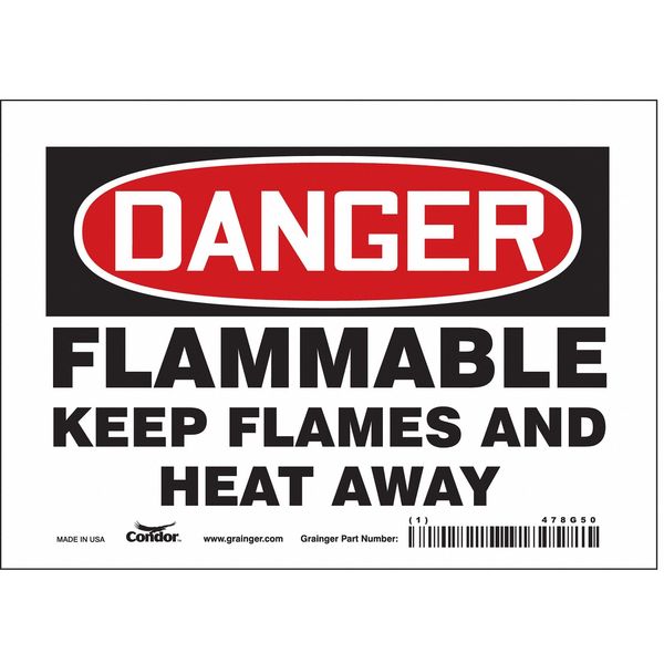 Safety Sign, 5 in Height, 7 in Width, Vinyl, Horizontal Rectangle, English, 478G50