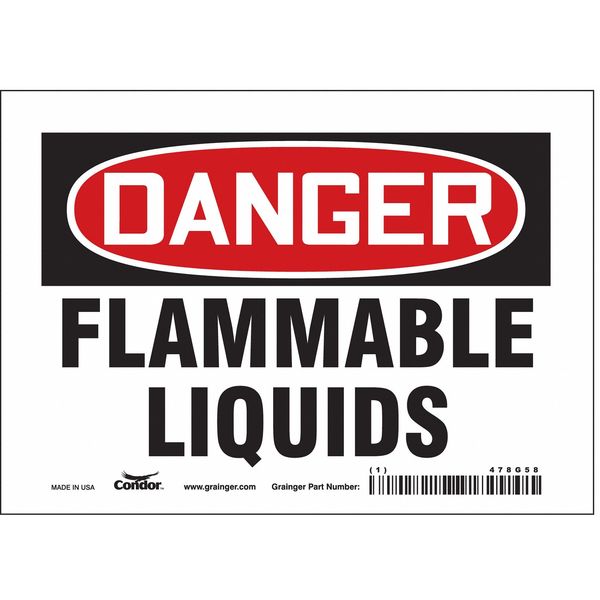 Danger Sign, 5 in H, 7 in W, Vinyl, Horizontal Rectangle, English, 478G58